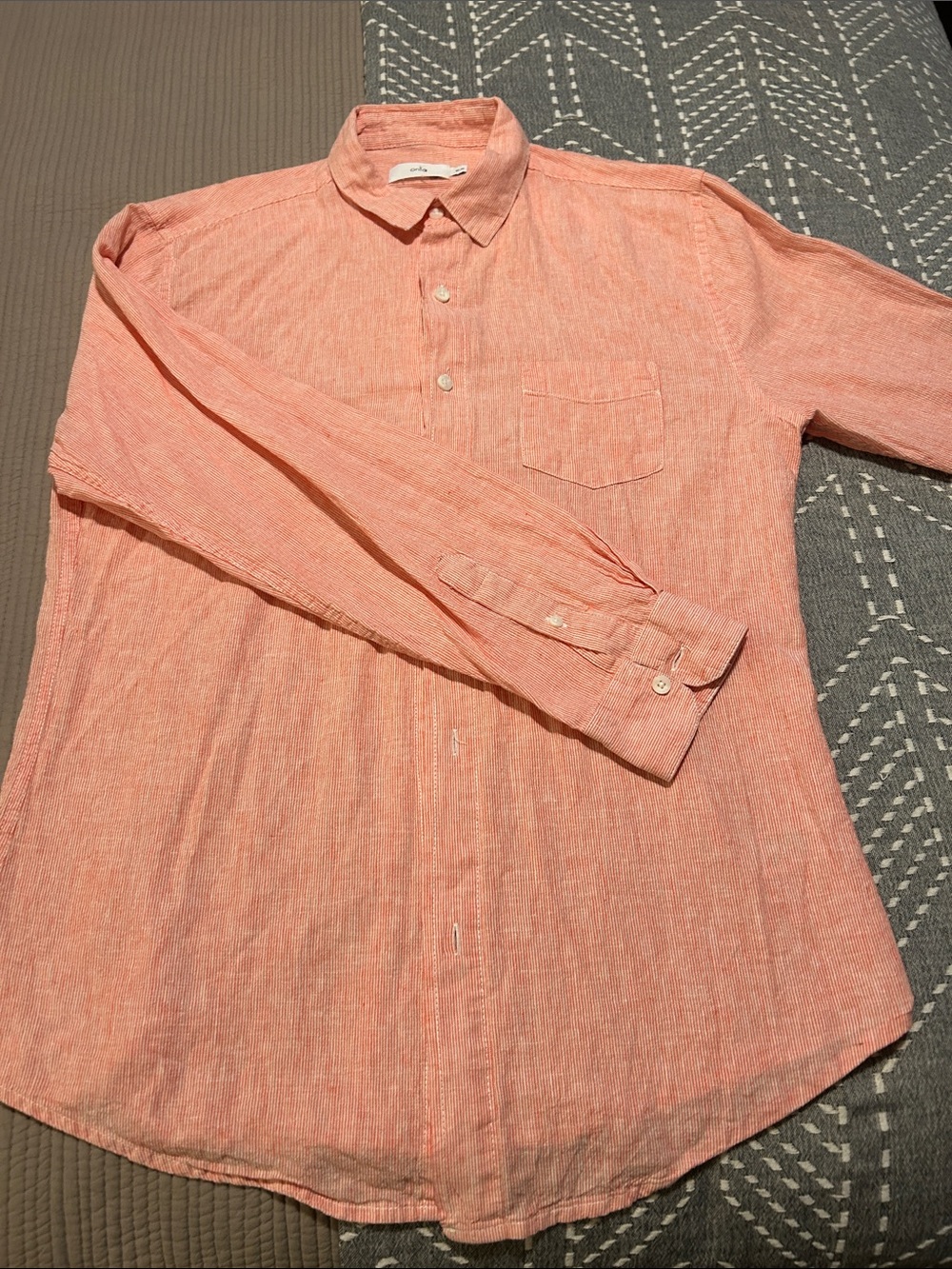 Men's Long-Sleeve Linen Blend Shirt - Coral